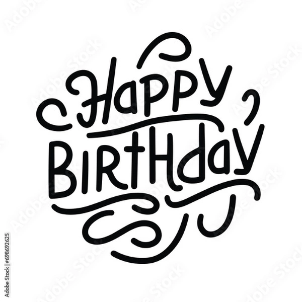 Fototapeta Happy Birthday inscription. Handwriting concept text banner Happy Birthday short phrase square composition. Hand drawn vector art.