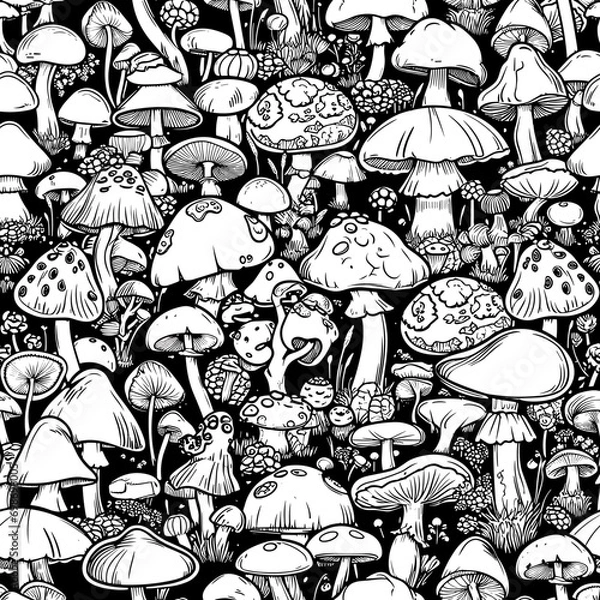 Obraz seamless pattern with black and white mushrooms
