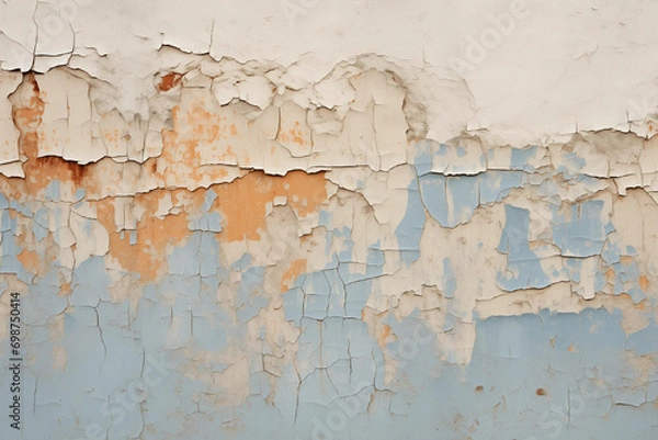 Fototapeta An old wall with four layers of peeling paint. Grunge style