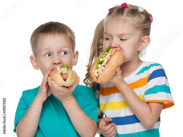 Obraz Children with hot dogs