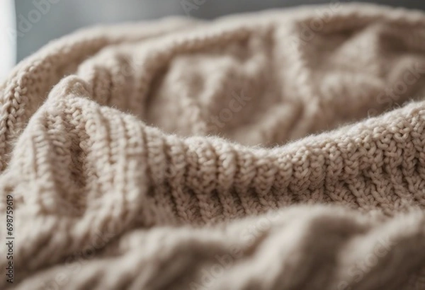 Obraz Beige knitted male sweater close up texture
