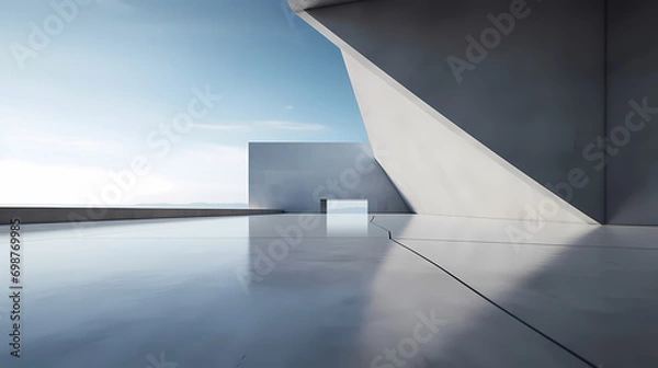 Fototapeta 3d render of abstract futuristic architecture with empty concrete floor