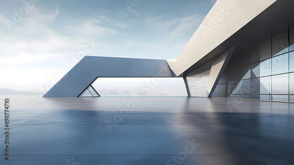 Fototapeta 3d render of abstract futuristic architecture with empty concrete floor