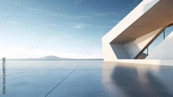 Fototapeta 3d render of abstract futuristic architecture with empty concrete floor
