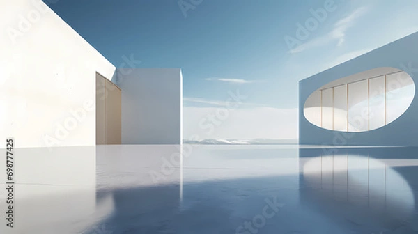 Fototapeta 3d render of abstract futuristic architecture with empty concrete floor