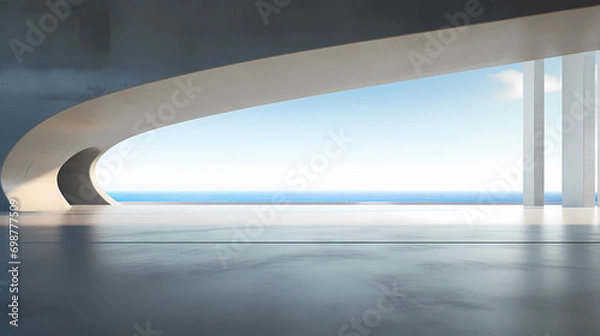 Fototapeta 3d render of abstract futuristic architecture with empty concrete floor