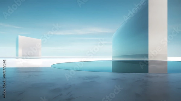 Fototapeta 3d render of abstract futuristic architecture with empty concrete floor