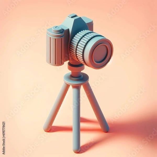 Fototapeta Camera tripod icon, isolated on pastel background, 3d render, photo, painting