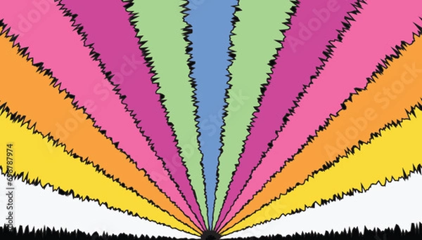 Fototapeta Psychedelic background with bright colours exploding from the horizon 