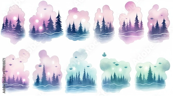 Obraz A group of trees with water and clouds