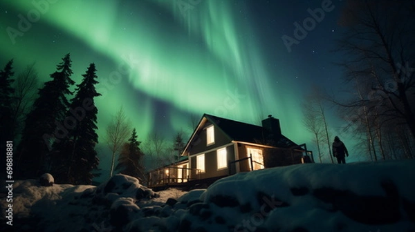 Obraz A house with lights in the sky