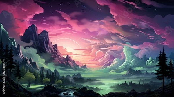 Obraz A landscape of mountains and a river