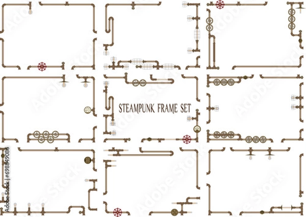 Obraz Steampunk piping frame set copper with gradation

