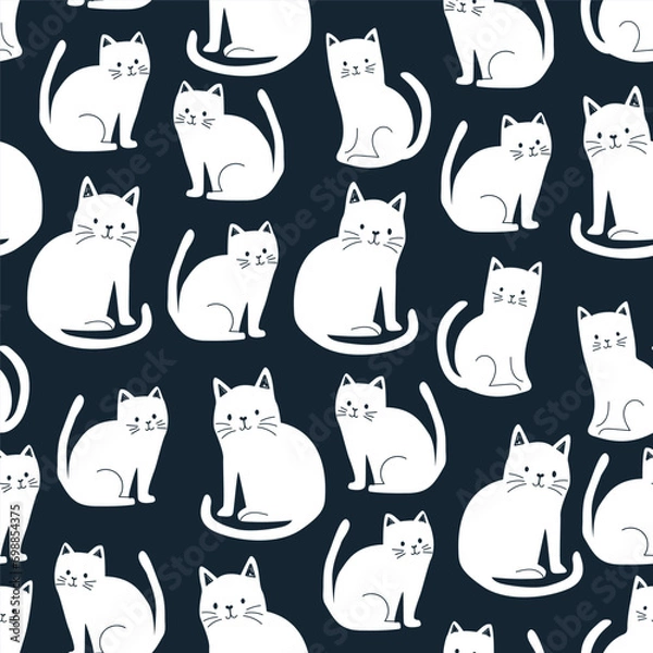 Fototapeta Seamless Repeat Pattern Vector Cats Cute Kids Sweet Modern