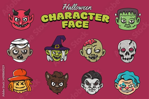 Obraz Halloween Character Face Illustration Set