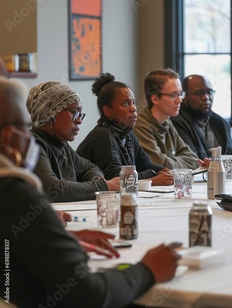 Fototapeta A Community Roundtable Where Residents Discuss Strategies For Promoting Racial Equality And Inclusion In Their Neighborhood