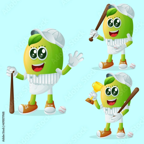 Fototapeta Cute manggo characters playing baseball
