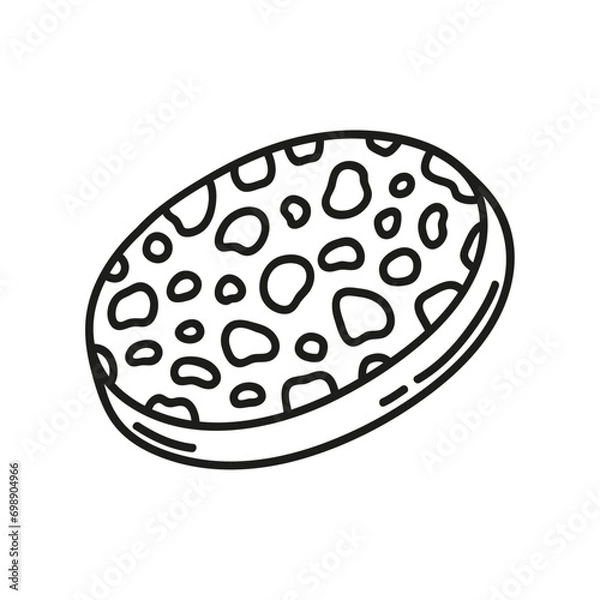 Fototapeta Hand drawn washing sponge on a white isolated background. Cleaning equipment and supplies, home keeping. Doodle, simple outline illustration.