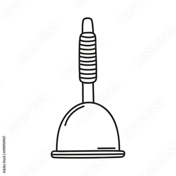 Obraz Hand drawn rubber plunger on a white isolated background. Cleaning equipment and supplies, home keeping. Doodle, simple outline illustration. 