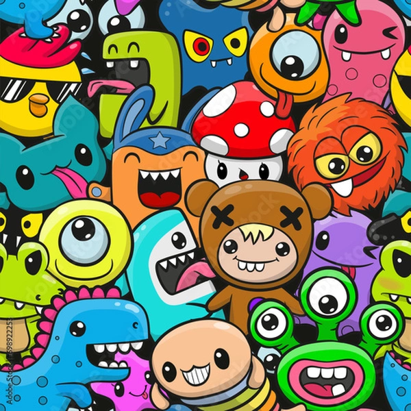 Obraz Seamless Pattern with cartoon monsters