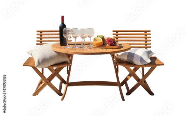 Fototapeta A Picnic Wine and Snack Table Set with Holder for Outdoor Indulgence On a White or Clear Surface PNG Transparent Background.