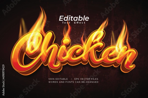 Fototapeta editable chicken text effect with fire decoration
