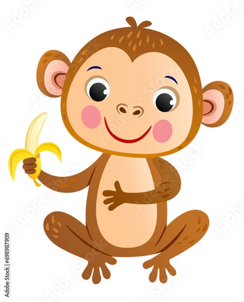 Obraz Little cartoon monkey with banana.