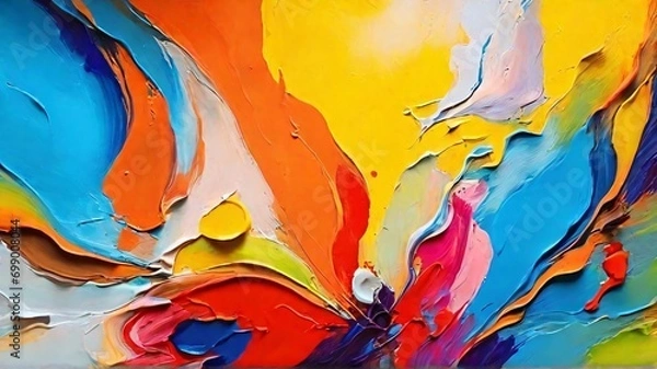 Fototapeta Oil paint drawing. Abstract colored background. Abstraction in the style of impressionism. Modern surrealist painting. Good as a poster for wall decor. Surreal design.