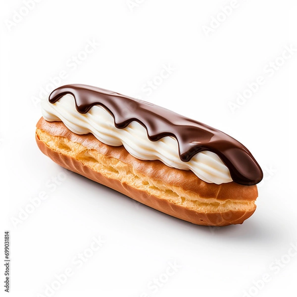 Obraz Chocolate eclair isolated on white background. Clipping path included