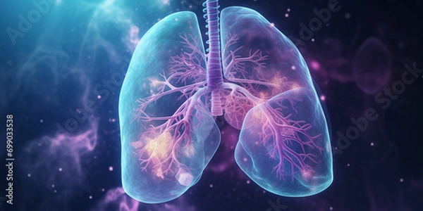 Fototapeta Holographic concept of lung cancer display, lung disease, treatment of lung cancer