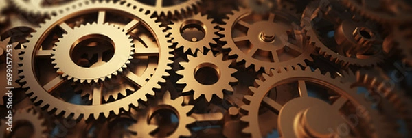 Fototapeta Metal gears working together, background wallpaper