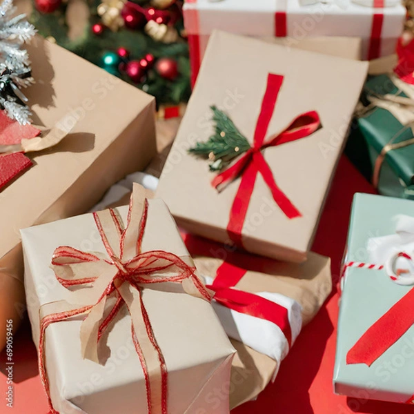 Fototapeta christmas gift boxes - AI Generated