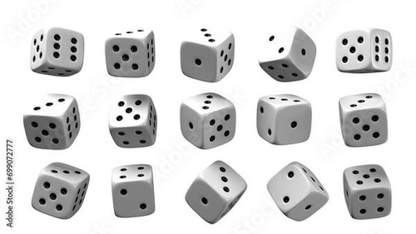 Fototapeta Collection of dice isolated in transparent background. PNG. 3D Illustration. 3D Render.