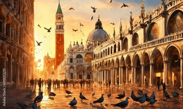 Obraz Venice sunset and pigeons