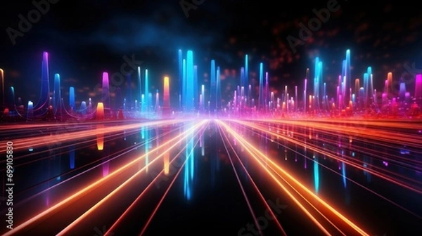 Obraz futuristic, background, technology, abstract, network, line, light, connection, communication, future. hi-end image background abstract wave red, blue light for technology banner generate via AI.