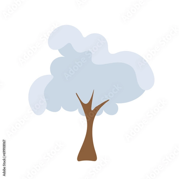 Fototapeta cute cartoon tree, christmas tree, christmas tree in the snow, winter tree, snowy tree, snow falling on the tree illustration
