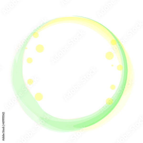 Obraz 明るい緑黄オレンジ色の水彩風の丸いフレーム