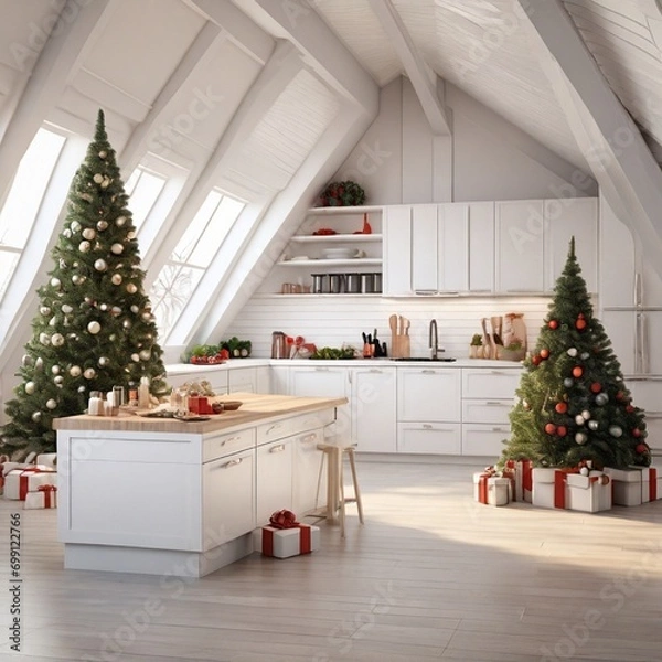 Obraz decorated christmas tree generated Ai