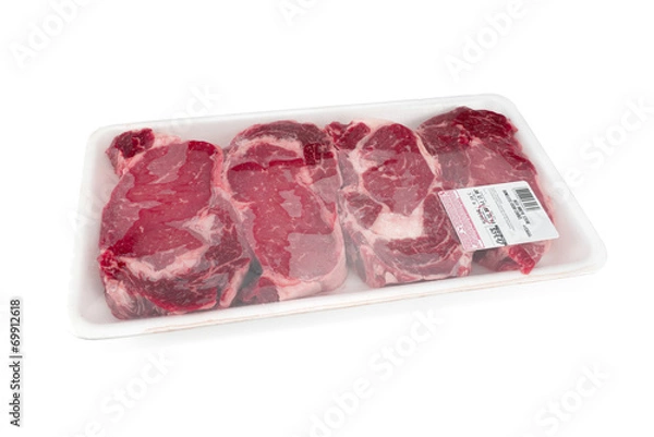 Obraz Fresh red meat packed in a poly bag.
