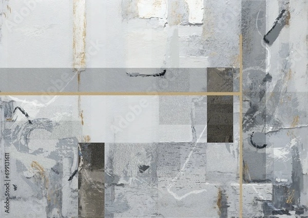 Fototapeta Abstract contemporary painting with grunge texture. Digital Collage Artwork with mix brush stroke, splash color, oil, graphics and acrylic paint element. Modern contemporary art background, banner.