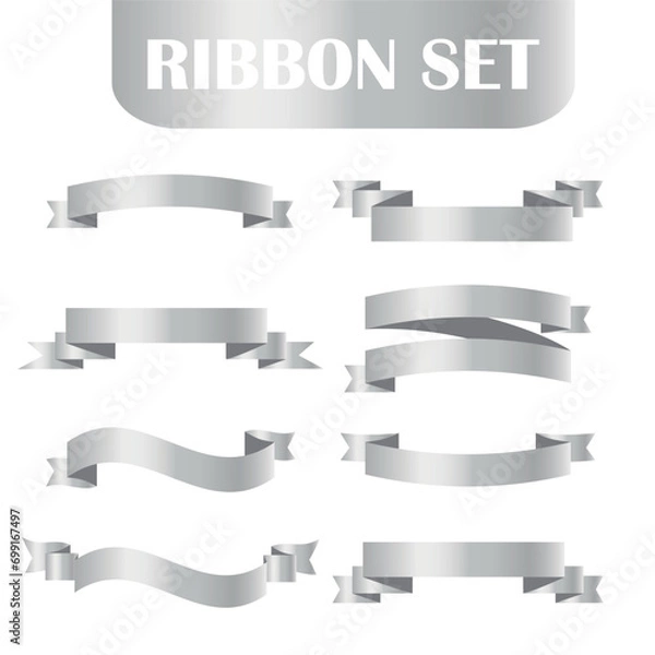 Fototapeta Silver ribbon set. EPS vector illustration