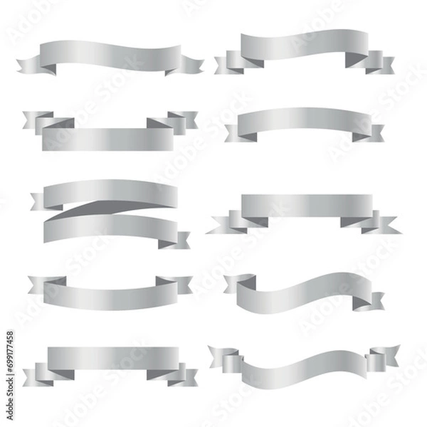 Obraz Set of silver ribbons on white background. vector illustration