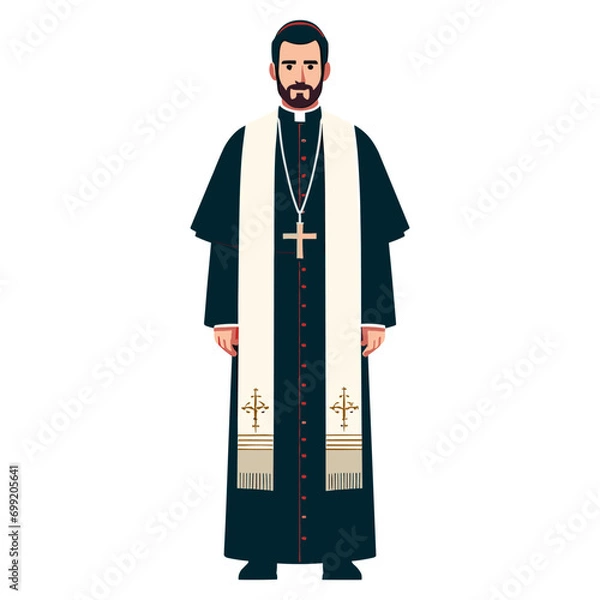 Obraz Catholic priest flat design vector illustration.