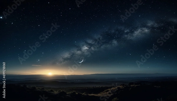 Fototapeta Night sky illuminates the majestic mountain range in a tranquil scene generated by AI