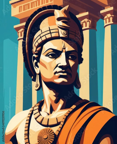 Fototapeta Modern Abstract Portrait of Ashoka in Flat Pop Art Style with Historical Pillars Gen AI