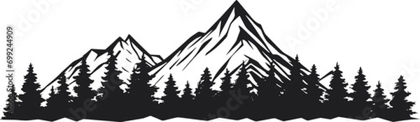 Obraz Mountain Forest Tree Landscape Silhouette Vector. AI generated illustration.