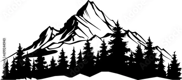 Fototapeta Mountain Forest Tree Landscape Silhouette Vector. AI generated illustration.