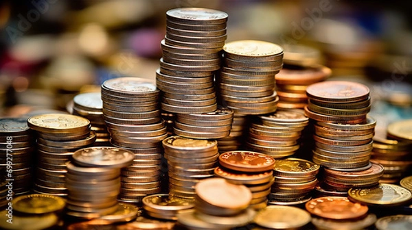 Fototapeta Fortune in Focus: A Detailed Sea of Euro Notes and Coins