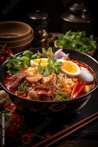 Obraz Ramen with vegetables Generative AI