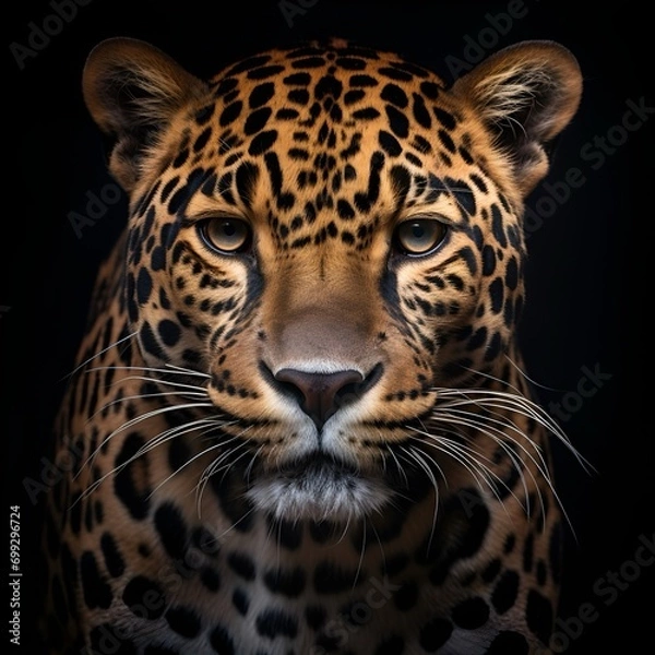 Fototapeta Leopard portrait with a black background 